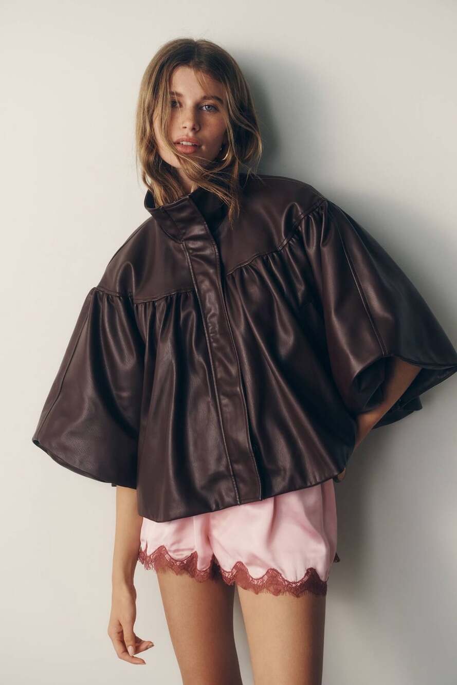 ANTHROPOLOGIE Faux-Leather Funnel-Neck Jacket SIZE SMALL/ MEDIUM NWT - Picture 2 of 7